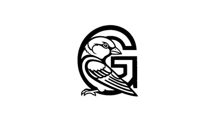 Fototapeta premium Elegant Raven Perched Inside Letter G Design.