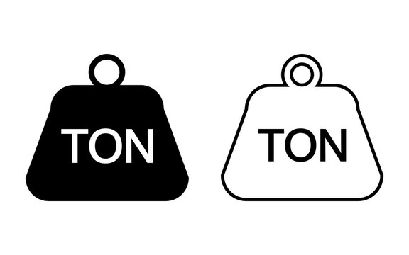 Ton weight icon set, measurement symbol collection, heavy mass unit vector illustration
