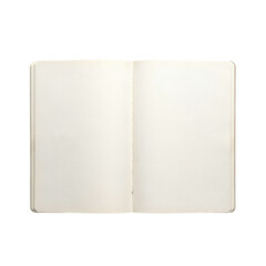 Naklejka premium An open blank notebook with cream colored pages, positioned flat on a white background, showing two empty sheets ready for writing or