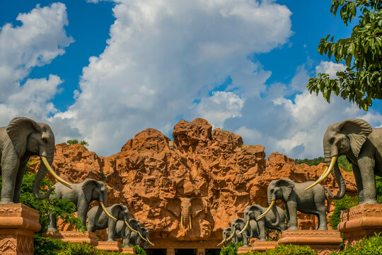 Sun city luxury resort South Africa - bridge of time which erupts every hour with vibrations, rumbling volcanic sounds