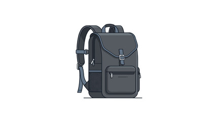 Gray modern backpack with blue accents standing upright © SadirStock