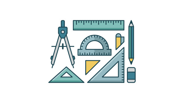 Colorful set of drawing and geometry tools