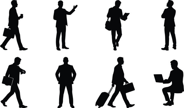 Business People Silhouette Collection with Professional Office and Travel Poses