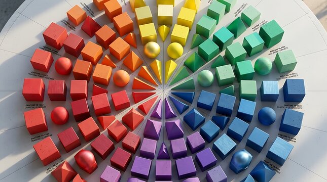 Colorful rubik's cubes arranged in a rainbow pattern with rubik s cube brain teaser color wheel