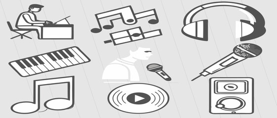Music and Audio Equipment Hand Drawn Icons Set Vector Illustration © Radika