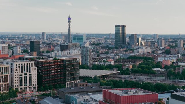 Aerial view of the St. Pancras International and Granary Square in London
