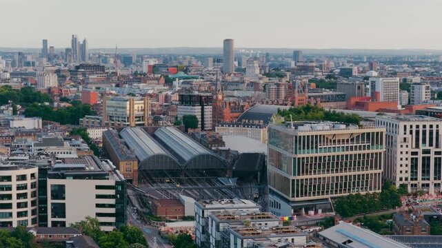 London Kings Cross Station aerial view featuring the Granary Square developments
