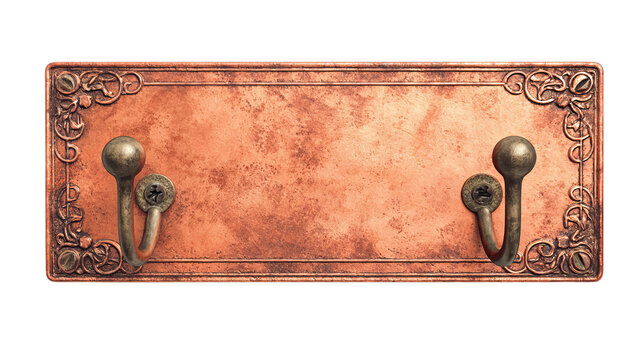 PNG of Artistic copper wall hook with ornate design, ideal for organization and home decor.