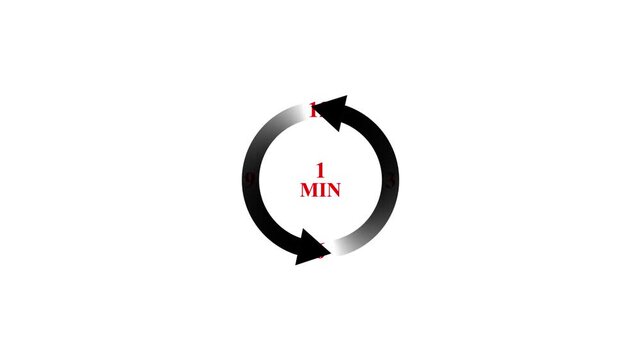 Countdown clock animation showing one minute interval with rotating circular arrows.