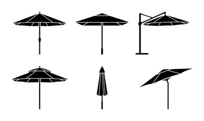 Patio Umbrella Silhouettes, Outdoor Shade Vector Icons, Beach Parasol Set, Garden Sun Umbrella Collection © Anik