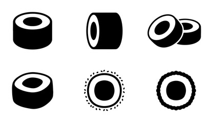 Sushi Icons, Japanese Food Vector Graphics, Simple Maki Rolls, Asian Cuisine Symbols, Minimalist Design Elements © Mahbubur