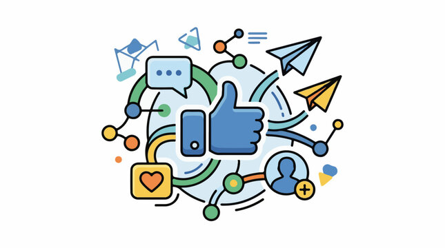 Colorful social media icons and symbols in a circle