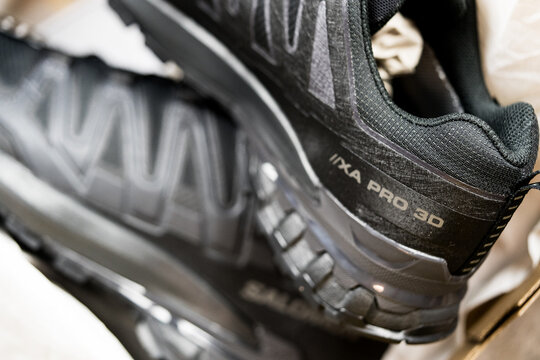 Bangkok, Thailand - June 18, 2026 : Salomon XA Pro 3D V9 Wide GTX in Black is a rugged, stable trail running and outdoor shoe.
