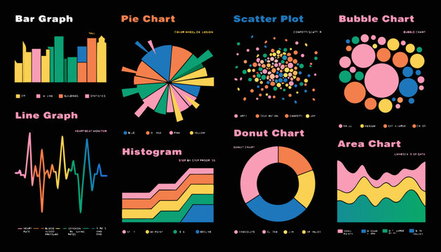 Maximalist Chart Set Vector: 8 Data Visualization Charts