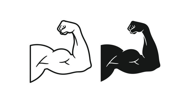 Flexing muscular arms icon illustration