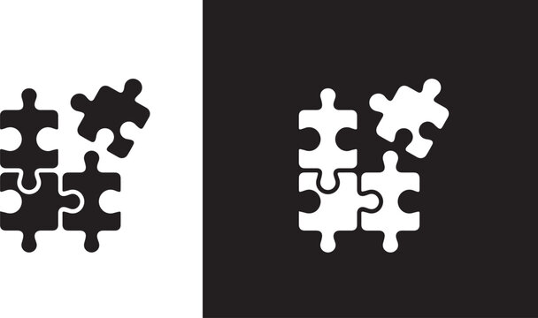 Two pieces of jigsaw puzzle or autism puzzle piece symbol flat vector icon for apps and websites