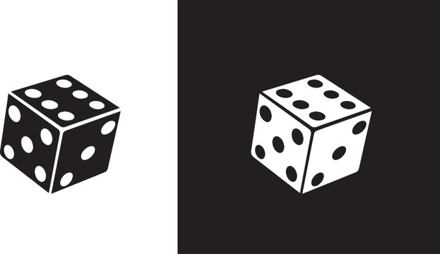 Game dice icons in outline and filled vector styles. Gambling and board game symbols with dots and cubes