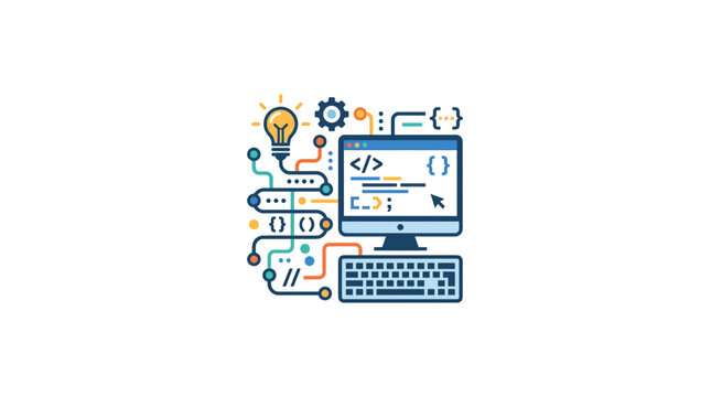 Creative Programming Concept with Code and Technology Icons