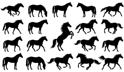 Dynamic Black Horse Silhouettes Vector Set for Logos Posters and Decorative Design © Tohosina