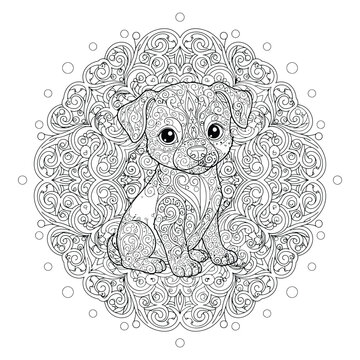 Intricate Mandala Puppy &ndash; Detailed Adult Coloring Page

