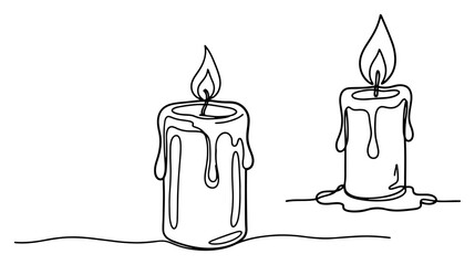 Obraz premium Burning wax candles with flames in continuous line art style