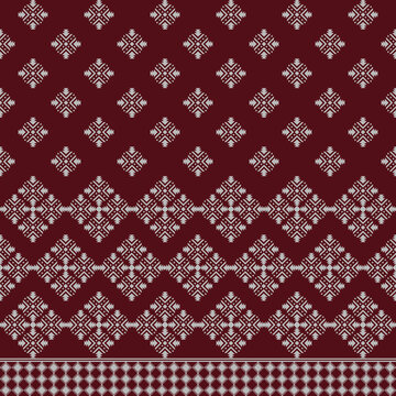 Seamless vintage floral vector pattern with isolated red damask motifs on white background
