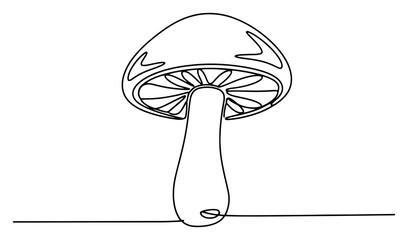 Wild mushroom forest fungus in continuous line art style © Alicja