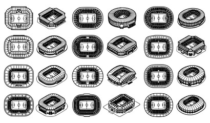 Monochrome football stadium vector pack with top view arena layouts and soccer venue illustrations © MDSHAKIP