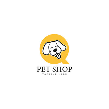 Letter Q Logo with a Dog face. Alphabet Q Pet Design Icon
