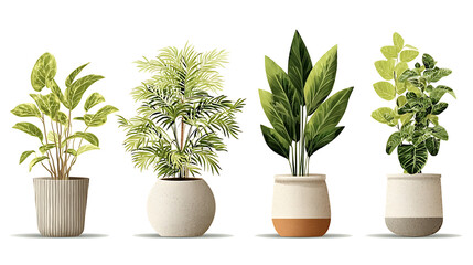 Fototapeta premium Indoor plants, potted plants, houseplants, green decor, four plants