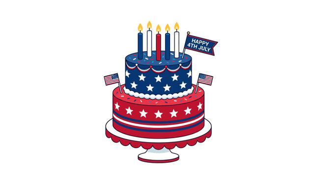 Happy 4th july Patriotic birthday cake, American flag cake, red white blue dessert, star spangled celebration isolated on White Background vector eps silhouette