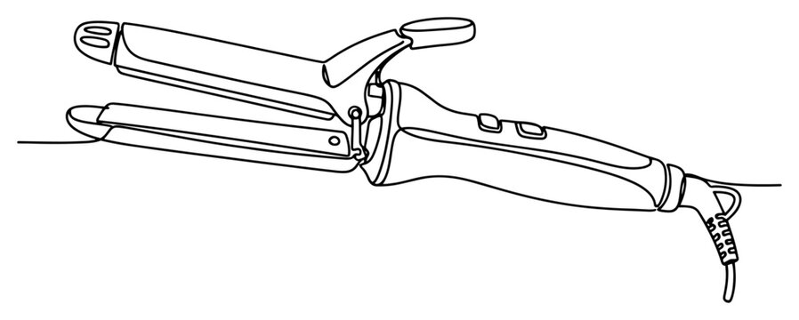 Hair curling iron styling tool in continuous line art style