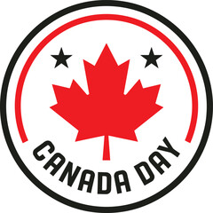 Fototapeta premium Canada day emblem red maple leaf stars and circular text design