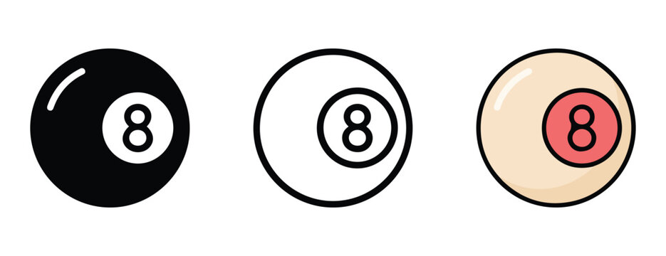 Eight ball pool cue balls in black white and brown colors for game illustration  isolated on white background