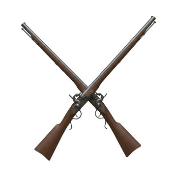 Crossed rifles and shotguns for hunting and sports, isolated on white background