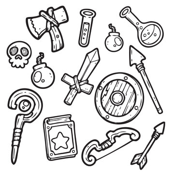 Hand Drawn RPG Item Icons Vol. 1 &ndash; Fantasy Weapons, Potions & Adventure Doodle Assets