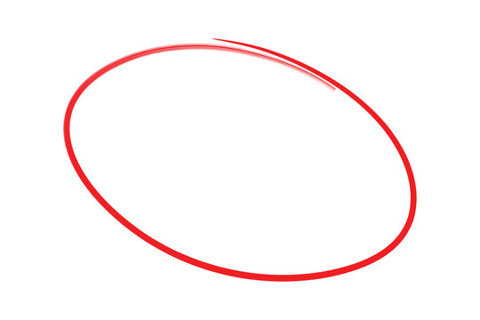 Hand drawn brush stroke red oval ring circle icon grunge style organic ellipse geometric frame on white background