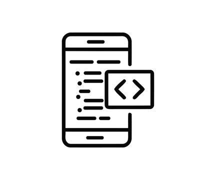 PrintTitle: Smartphone mobile application code development interface line icon