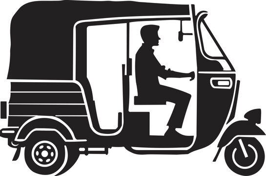 Black silhouette icon of auto rickshaw on transparent background transportation vehicle.