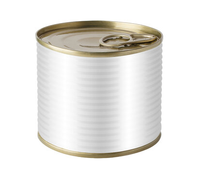 Closed tin can with pull ring lid, isolated on cutout transparent background