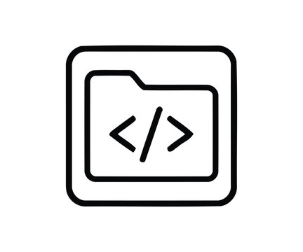 PrintTitle: Digital project directory folder with HTML code tags icon