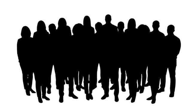 Silhouette group of people standing together isolated on transparent background, Vector