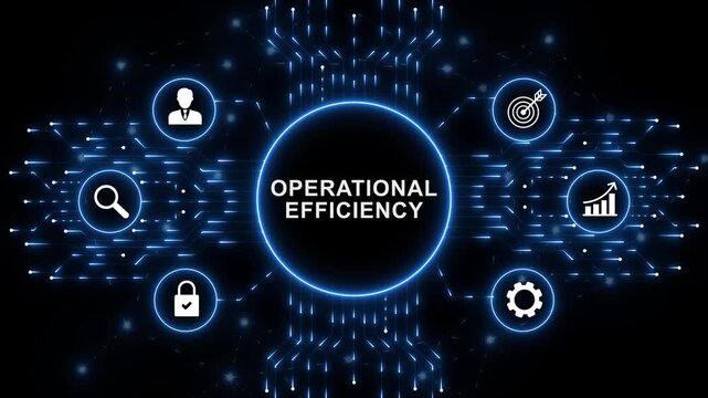 Digital Operational Efficiency interface for artificial intelligence business process automation data analysis autonomous workflow orchestration and futuristic technology innovation concept. animation