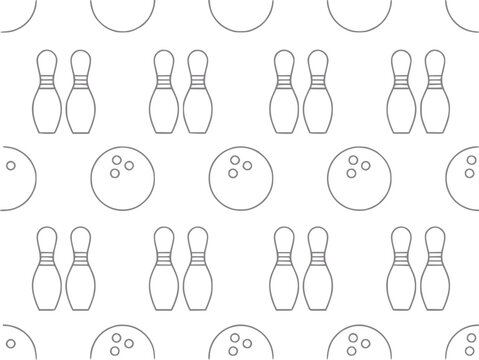 Bowling pins and balls seamless pattern, simple line