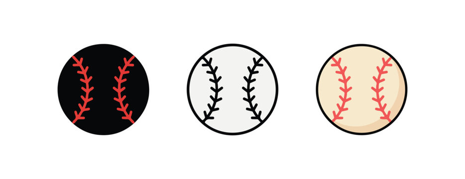 baseballs with different colored balls and red or black stitching side by side on white background