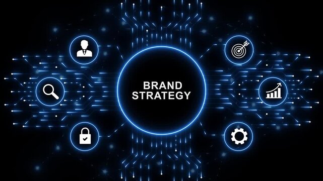 Digital Brand Strategy interface for artificial intelligence business process automation data analysis autonomous workflow orchestration and futuristic technology innovation concept. animation