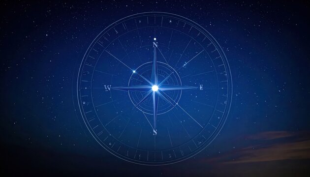 Celestial Compass Rose Guiding Through Starry Night Sky