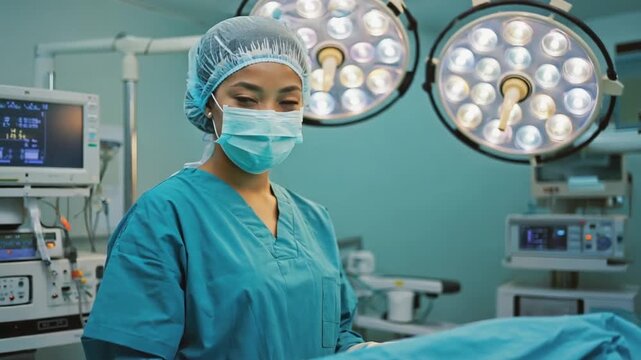 Female surgeon in the operating room.