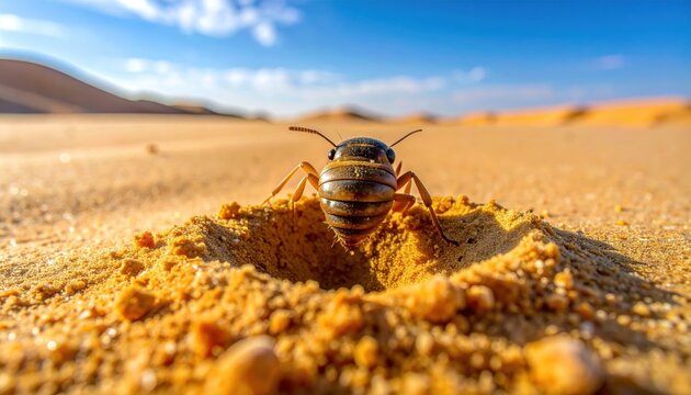 Antlion Larva Excavating a Conical Pit in Loose Sand for Hunting
