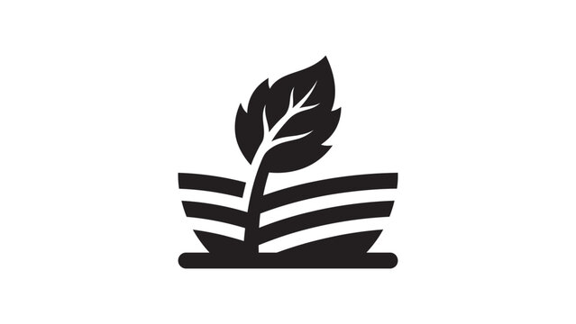 Minimalist black icon of a sprout growing from furrows in the ground.